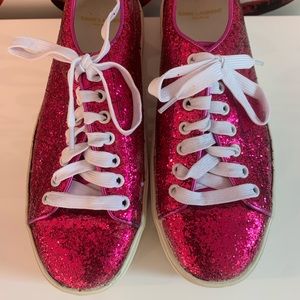 YSL pink glitter platform sneakers